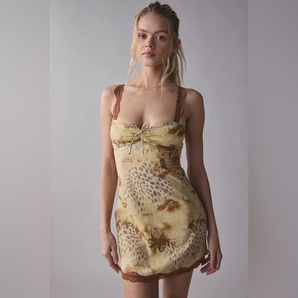 Urban Outfitters Dresses & Skirts - UO Out From Under Mon Amor Lace-Strap Mesh Slip- Y2K Cut Out Mini Dress